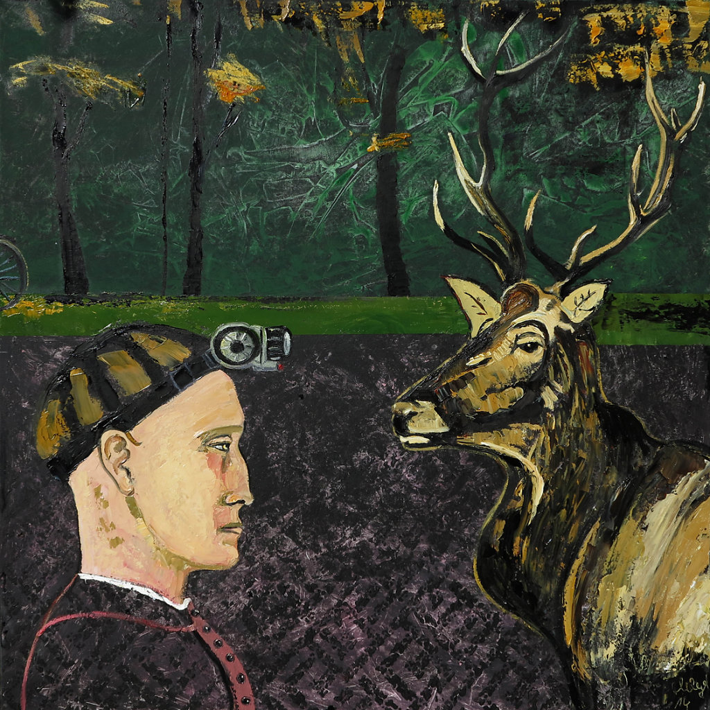"Platzhirschtreffen", Öl/LW, 100x100, 2014