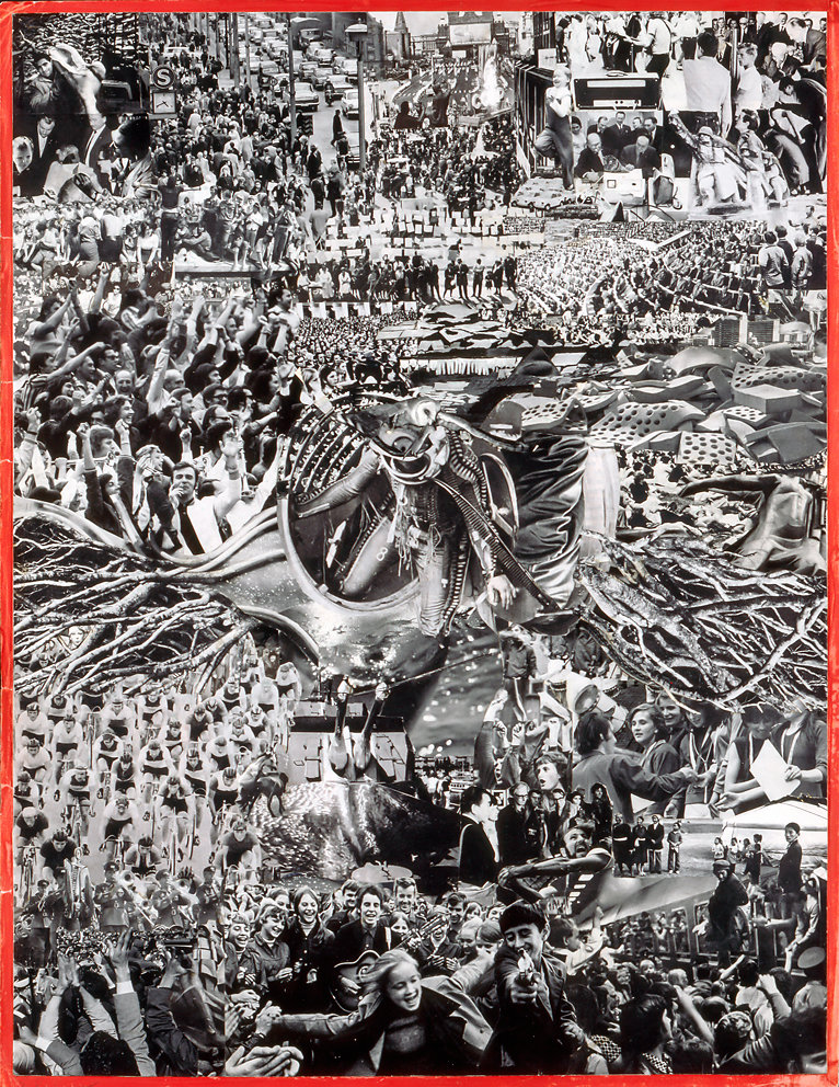 Collage zu Masse und Macht von Canetti - "Das Einzelwesen als Abtaucher",  66x51, 1978 (befindet sich im Kupferstichkabinett Dresden, Abb in  Kunst in Deutschland seit 1945 von Karin Thomas DUMONT)